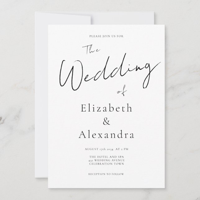 Minimalistisches Skript Eleganter QR-Code Hochzeit Einladung (Vorderseite)