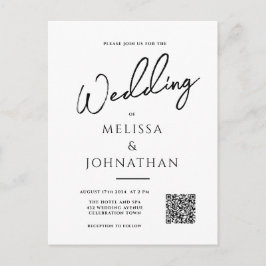 Minimalistisches Skript Eleganter QR-Code Hochzeit Einladungspostkarte