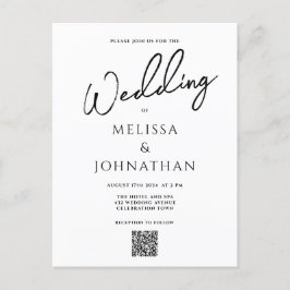 Minimalistisches Skript Eleganter QR-Code Hochzeit Einladungspostkarte