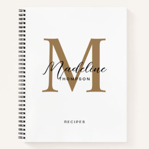 Minimalistisches Skript Gold Monogramm Weiße Rezep Notizbuch