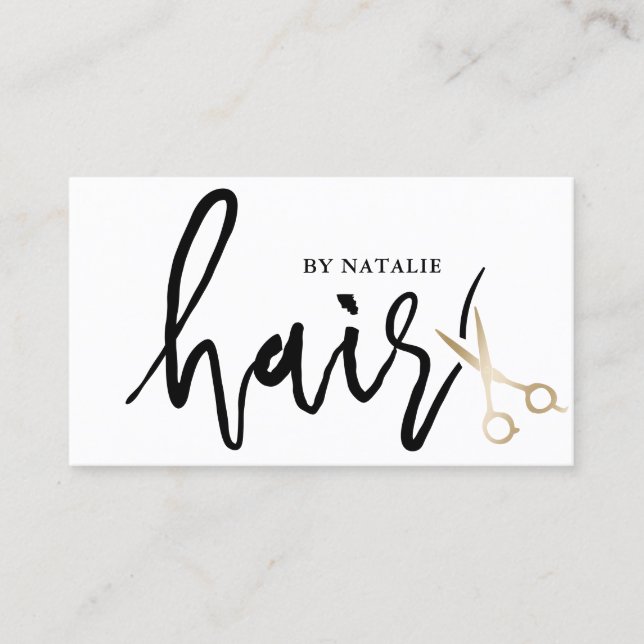 Minimalistisches Skript-Goldschere Haar-Stylist-Sa Visitenkarte (Vorderseite)