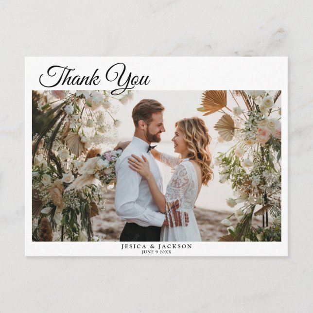 Minimalistisches Skript Hochzeit danke Fotokarte Postkarte (Vorderseite)