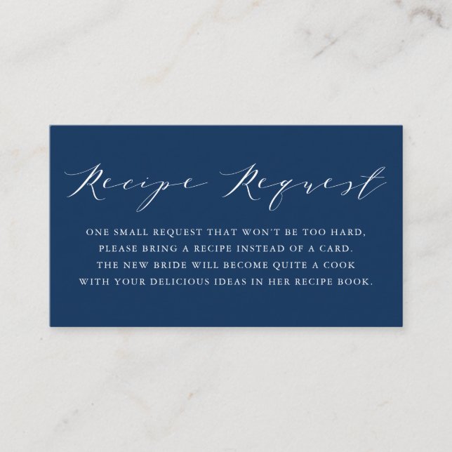 Minimalistisches Skript Navy Blue Dusche Rezept An Begleitkarte (Vorderseite)