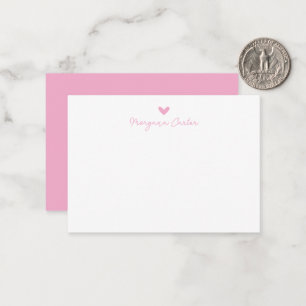 Minimalistisches Skript Rosa Herz Personalisiert Mitteilungskarte