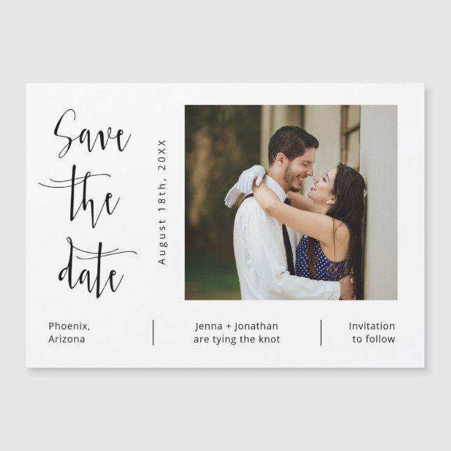 Minimalistisches Skript-Save the Date Foto-Magnet Magneteinladung (Vorderseite)