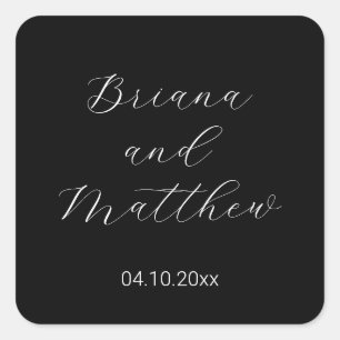 Minimalistisches Skript Schwarz-weiß Hochzeit Quadratischer Aufkleber