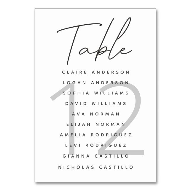 Minimalistisches Skript - White Wedding Seating Ch Tischnummer (Vorderseite)