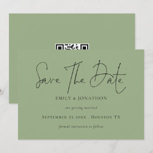 Minimalistisches Skriptformat Save the Date grün