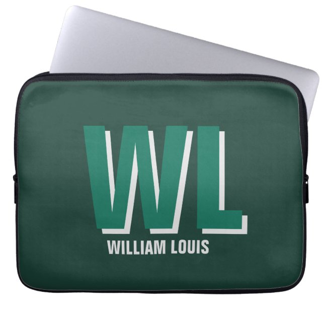 Minimalistisches Smaragdgrün Personalised Monogram Laptopschutzhülle (Vorderseite)