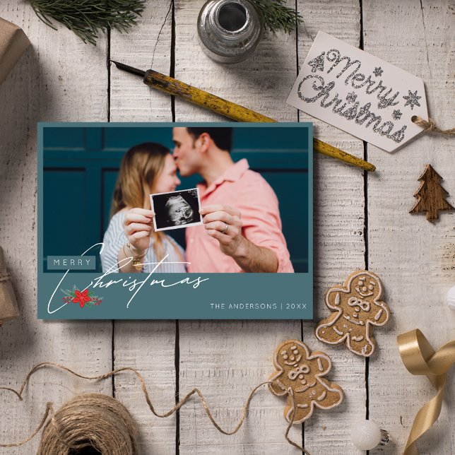 Minimalistisches Smarald Green Foto Weihnachten (Minimalist Emerald Green Photo Christmas Holiday Card)