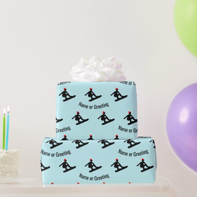 Minimalistisches Snowboarder-Muster auf Eisblau fü Geschenkpapier (Partygeschenke)