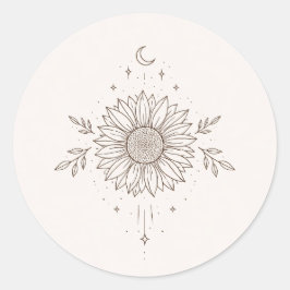Minimalistisches Sonnenblumen- und Mond-Design Runder Aufkleber