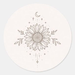 Minimalistisches Sonnenblumen- und Mond-Design Runder Aufkleber