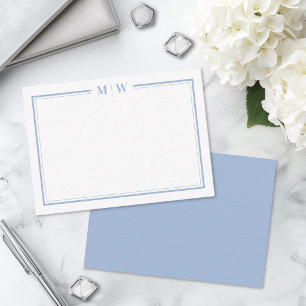 Minimalistisches Staubblau Doppelrand-Monogramm Mitteilungskarte