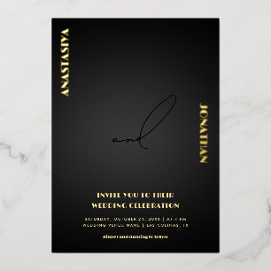 Minimalistisches, stylisches Script Black Dark Wed Folieneinladung