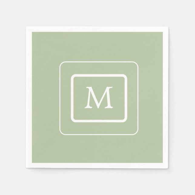Minimalistisches Sukkulargrün | Monogram Paper Nap Serviette (Vorderseite)