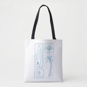 Minimalistisches Surf-Symbol-Set – Strand, Palme, Tasche