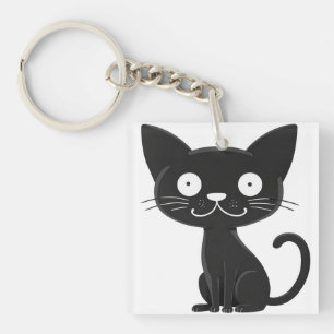 Minimalistisches süßes schwarzes Katzen-Cartoon Ka Schlüsselanhänger