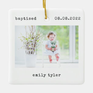 Minimalistisches Tauf-Foto-Andenken Keramikornament
