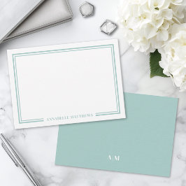 Minimalistisches Tealblau-Doppelrand-Monogramm Mitteilungskarte