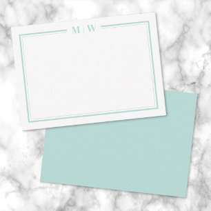 Minimalistisches Tealblau-Doppelrand-Monogramm Mitteilungskarte