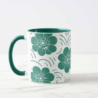 Minimalistisches Tealgrün-Blockdruck-Blumen-Two-To Tasse