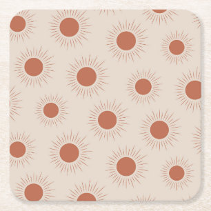 Minimalistisches Terrakotta-Abstrakt Boho Sonnenmu Rechteckiger Pappuntersetzer