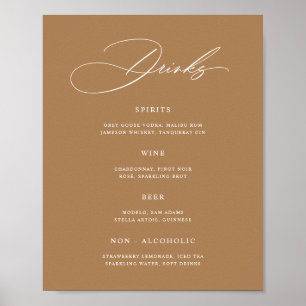 Minimalistisches Terrakotta-Hochzeitsbar-Menü-Post Poster