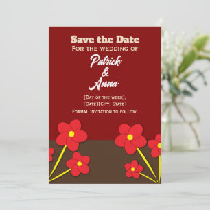 Minimalistisches Trio roter Blumen Design Save The Date