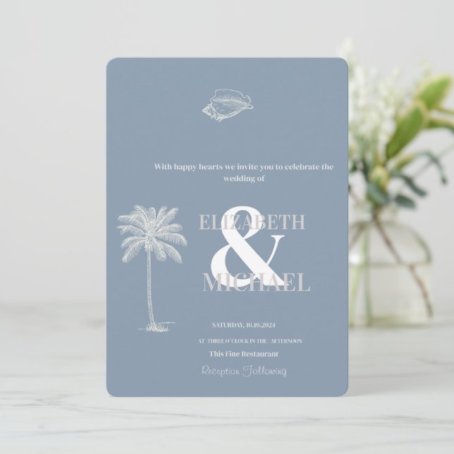 Minimalistisches tropisches Hochzeitstod Einladung (Stehend Vorderseite)