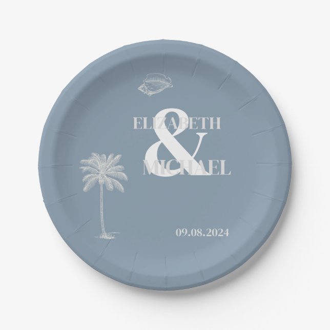 Minimalistisches tropisches Hochzeitstod Pappteller (Vorderseite)