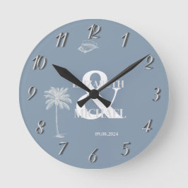 Minimalistisches tropisches Hochzeitstod Runde Wanduhr