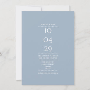 Minimalistisches trostloses blaues Hochzeitdatum Einladung