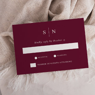 Minimalistisches und elegantes Burgund   Hochzeit RSVP Karte