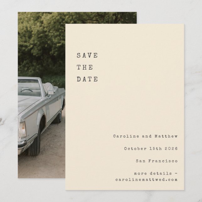 Minimalistisches vertikales Foto für Cream Retro S Save The Date (Vorne/Hinten)