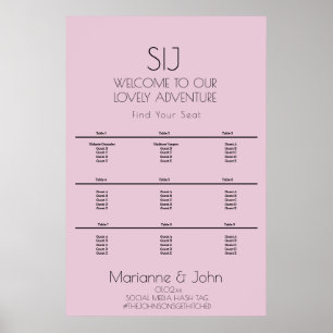 Minimalistisches violett-rosa Hochzeits-Logo-Sitzp Poster