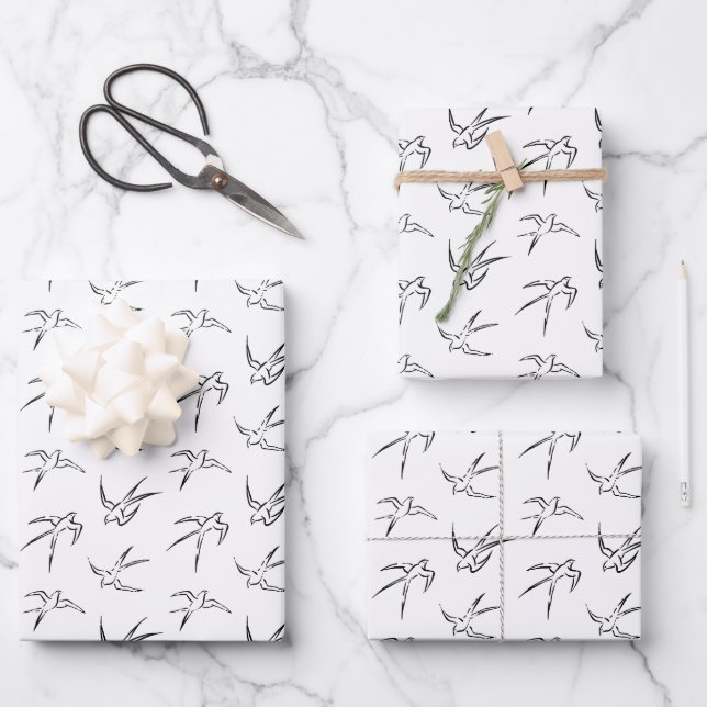 Minimalistisches Vogelmuster Geschenkpapier Set (Vorderseite)