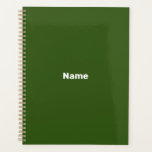 Minimalistisches Waldgrün, benutzerdefinierter Tex Planer<br><div class="desc">Minimalistischer waldgrüner individuelle Name, Text, Monogramm, Initialen, Jahr personalisierter Planer. Maßgeschneiderter weißer Text auf Waldgrün schlichter solider Hintergrund.</div>