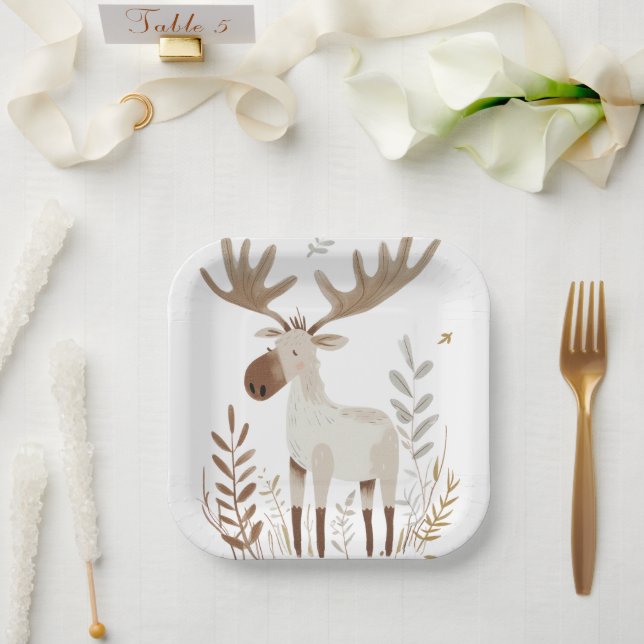 Minimalistisches Wasserfarben Pappteller (Hochzeit)