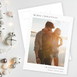 Minimalistisches Weihnachten Einfaches Informelles<br><div class="desc">Eine stilvolle, minimalistische Foto-Urlaubspostkarte mit klassischer Typografie "Frohe Weihnachten" in Schwarz auf einem schlichten, minimalistisch-weißen Hintergrund. Das Foto, die Urlaubsstimmung und der Text lassen sich leicht für eine persönliche Touch anpassen. Ein einfaches, minimalistisches und zeitgenössisches Weihnachtsdesign, das sich in dieser Urlaubssaison auszeichnet! Das abgebildete Bild dient zur Veranschaulichung, um durch...</div>