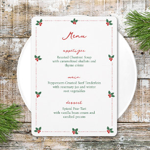 Minimalistisches Weihnachten Stechpalme Festliche Menükarte