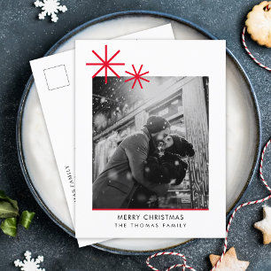 Minimalistisches Weihnachts-Einfaches Rotes Foto Feiertagspostkarte
