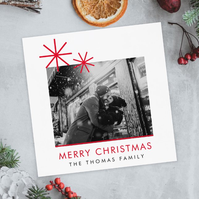 Minimalistisches Weihnachts-Einfaches Rotes Foto Serviette (Von Creator hochgeladen)