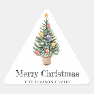 Minimalistisches Weihnachtsbaumfamilienjahr Dreieckiger Aufkleber