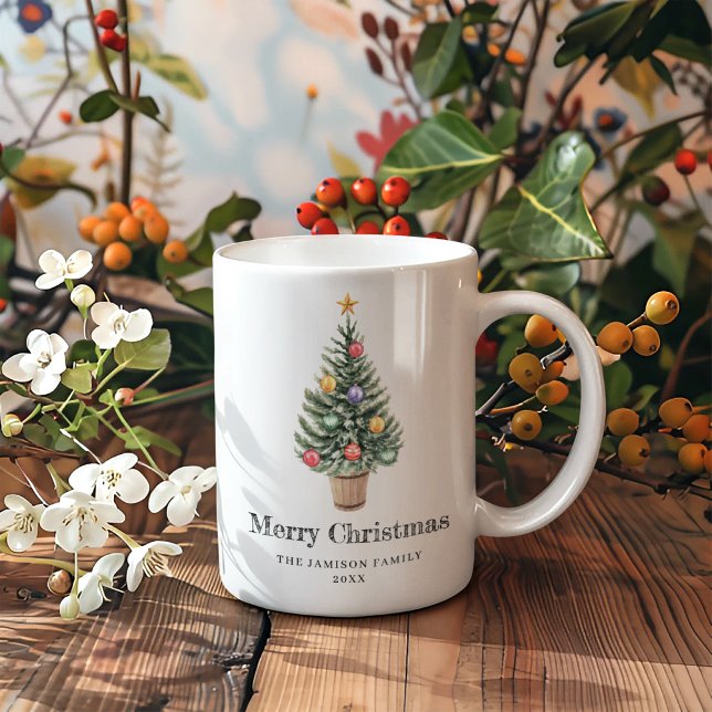 Minimalistisches Weihnachtsbaumfamilienjahr Kaffeetasse (Von Creator hochgeladen)