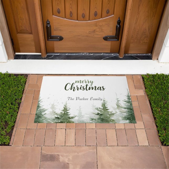 Minimalistisches Weihnachtsgebirge Evergreen Snow Fußmatte (Außenbereich)