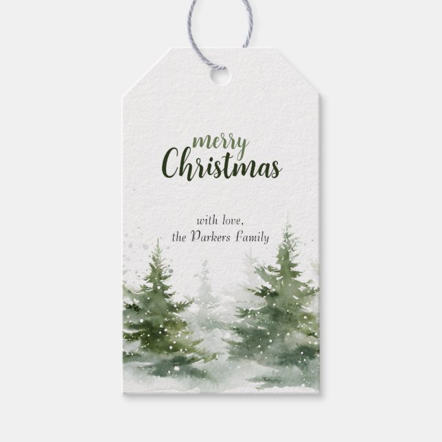 Minimalistisches Weihnachtsgebirge Evergreen Snow Geschenkanhänger (Vorderseite)