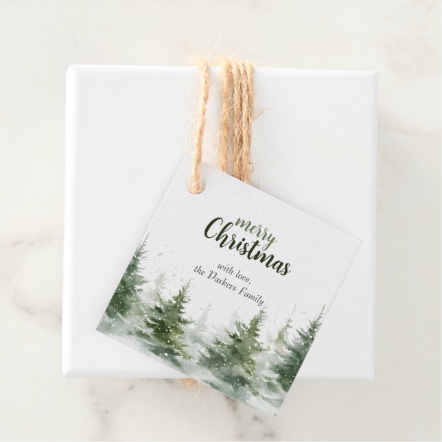 Minimalistisches Weihnachtsgebirge Evergreen Snow Geschenkanhänger (Beispiel)