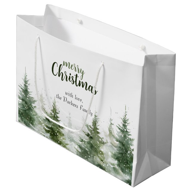 Minimalistisches Weihnachtsgebirge Evergreen Snow Große Geschenktüte (Vorderseite Schrägansicht)