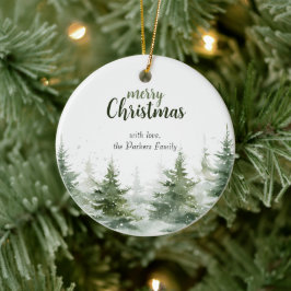 Minimalistisches Weihnachtsgebirge Evergreen Snow Keramik Ornament